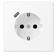 Jung LS 990 Белый матовый Розетка с/з + USB тип C (USB type-C 5V)