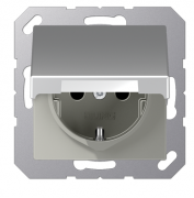Jung A 500 Алюминий Розетка с/з с крышкой со шторками, безвинтовые клеммы