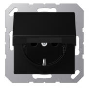 Jung A 500 Черный матовый Розетка с/з с крышкой со шторками, безвинтовые клеммы