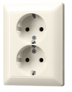 Jung AS 500 Слоновая кость Розетка двойная с/з в сборе, безвинтовые клеммы