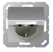 Jung ECO profi Алюминий Розетка с/з с крышкой без шторок , безвинтовые клеммы