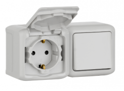 Legrand Quteo Серый Наружный Блок: Розетка с/з + Выключатель 1-кл, IP44 винтовые клеммы