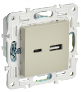 IEK Skandy Бежевый Розетка USB А+C, 18Вт быстрая зарядка (USB type-C 5V, USB type-A 5V)