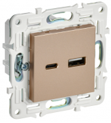 IEK Skandy Песчаный Розетка USB А+C, 18Вт быстрая зарядка (USB type-C 5V, USB type-A 5V)