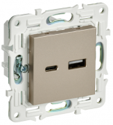 IEK Skandy Шампань Розетка USB А+C, 18Вт быстрая зарядка (USB type-C 5V, USB type-A 5V)