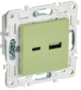 IEK Skandy Мятный Розетка USB А+C, 18Вт быстрая зарядка (USB type-C 5V, USB type-A 5V)