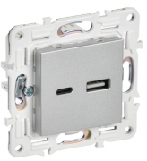 IEK Skandy Серебряный Розетка USB А+C, 18Вт быстрая зарядка (USB type-C 5V, USB type-A 5V)