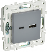 IEK Skandy Серый Розетка USB А+C, 18Вт быстрая зарядка (USB type-C 5V, USB type-A 5V)