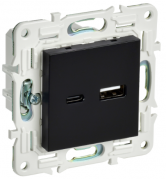 IEK Skandy Черный Розетка USB А+C, 18Вт быстрая зарядка (USB type-C 5V, USB type-A 5V)