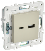 IEK Skandy Бежевый Розетка USB А+C 3,1А (USB type-C 5V, USB type-A 5V)