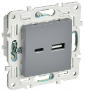IEK Skandy Серый Розетка USB А+C 3,1А (USB type-C 5V, USB type-A 5V)