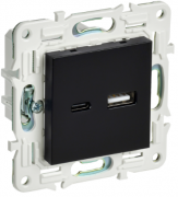 IEK Skandy Черный Розетка USB А+C 3,1А (USB type-C 5V, USB type-A 5V)