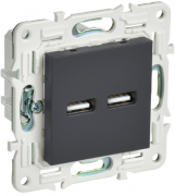 IEK Skandy Графит Розетка USB А+A 3,1А (USB type-A 5V)