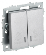 IEK Brite Base Алюминий Выключатель 2-кл кнопочный  с Н.О для отелей DND/MUR "не беспокоить / уберите с индикацией