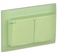 IEK Skandy Мятный Розетка двойная с/з с крышкой со шторками в сборе IP44, винтовой зажим