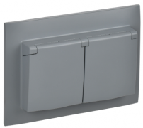 IEK Skandy Серый Розетка двойная с/з с крышкой со шторками в сборе IP44, винтовой зажим