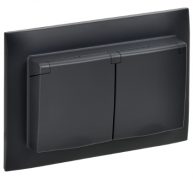 IEK Skandy Черный Розетка двойная с/з с крышкой со шторками в сборе IP44, винтовой зажим