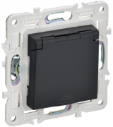 IEK Skandy Графит Розетка с/з с крышкой со шторками IP44, винтовой зажим