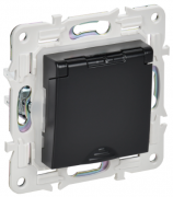 IEK Skandy Черный Розетка с/з с крышкой со шторками IP44, винтовой зажим