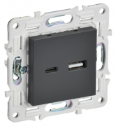 IEK Skandy Титан Розетка USB А+C, 18Вт быстрая зарядка (USB type-C 5V, USB type-A 5V)