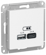 Atlas Design Лотос Розетка USB A+С, 5В/2,4А, 2х5В/1,2А