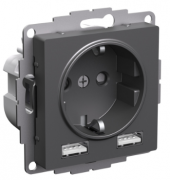 Atlas Design Базальт Розетка с/з+USB Розетка A+A, 5В/2,4А, 2х5В/1,2А