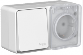 Atlas Design Profi 54 Серый Наружный Блок: Розетка с/з + Выключатель 1-кл, IP54