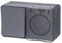 Atlas Design Profi 54 Антрацит Наружный Блок: Розетка с/з + выключатель 1-кл, IP54
