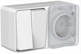Atlas Design Profi 54 Серый Наружный Блок: Розетка с/з + Выключатель 2-кл, IP54