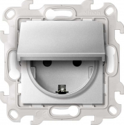 Simon 24 Harmonie Алюминий Розетка с/з со шторками с крышкой IP44