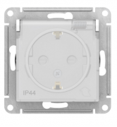 Atlas Design Белый Розетка с/з со шторками с крышкой IP44, винтовой зажим