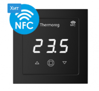 Thermo Thermoreg Черный Терморегулятор сенсорный настройка через NFC 16А, датчик t° воздуха (встроенный), датчик t° пола (внешний)