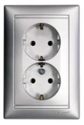Legrand Valena Алюминий Розетка двойная с/з со шторками в сборе , винтовые клеммы