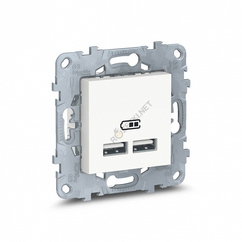 Schneider-Electric Unica New Розетка USB, двойная (зарядная), Белый